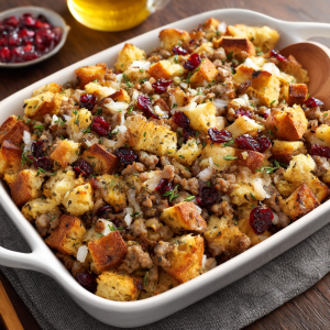 Savory Turkey Cranberry Stuffing Bake