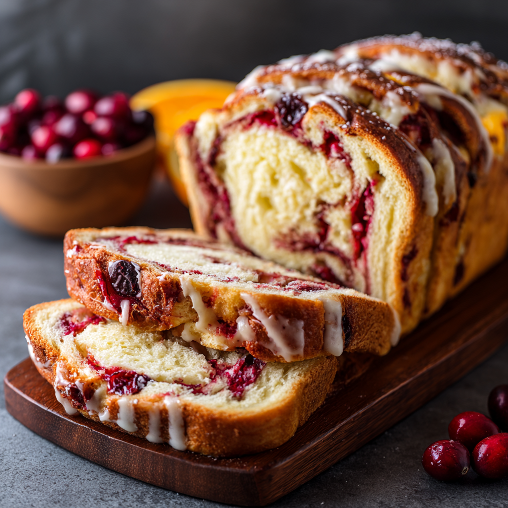 Cranberry Orange Cream Cheese Swirl Bread