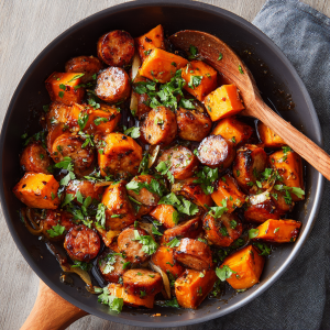Honey Garlic Sausage & Sweet Potatoes