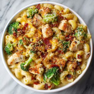 Chicken Mac and Cheese with Bacon and Broccoli