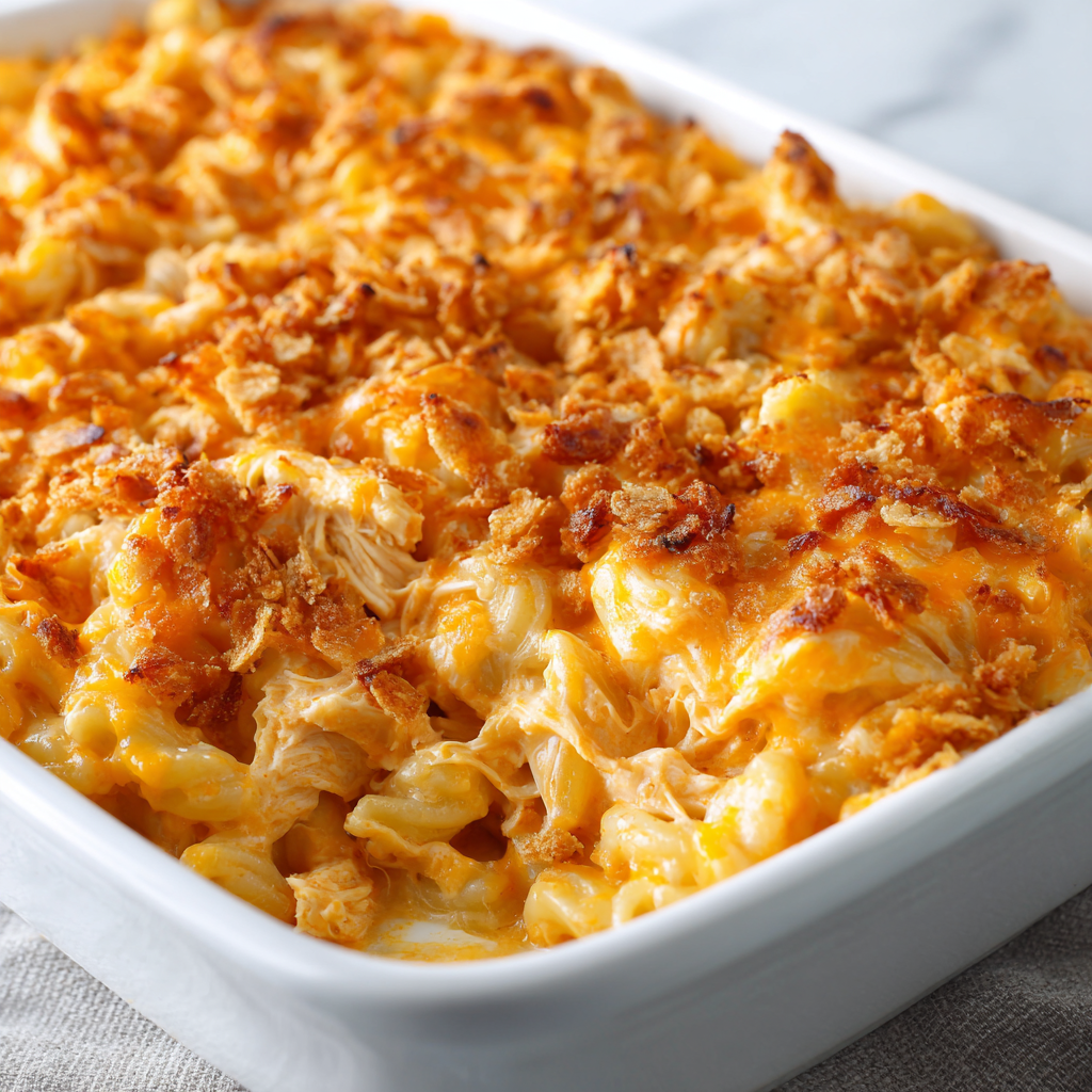 Buffalo Chicken Mac and Cheese Bake