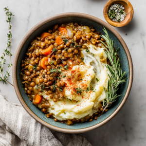 Lentil Stew Over Mashed Potatoes