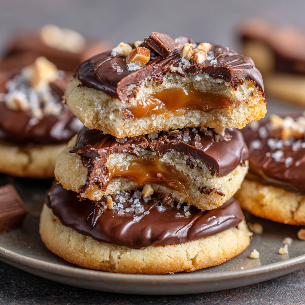 Twix Cookies : Buttery Shortbread, Gooey Caramel & Chocolate Ganache