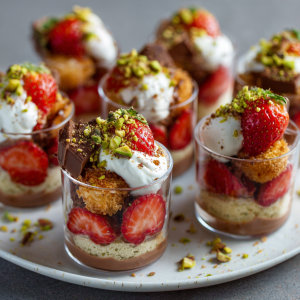 Dubai Strawberry Cups with Pistachio Cream & Crispy Konafah