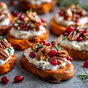 Sweet Potato Crostini with Whipped Goat Cheese : Colorful, Festive & Naturally Sweet