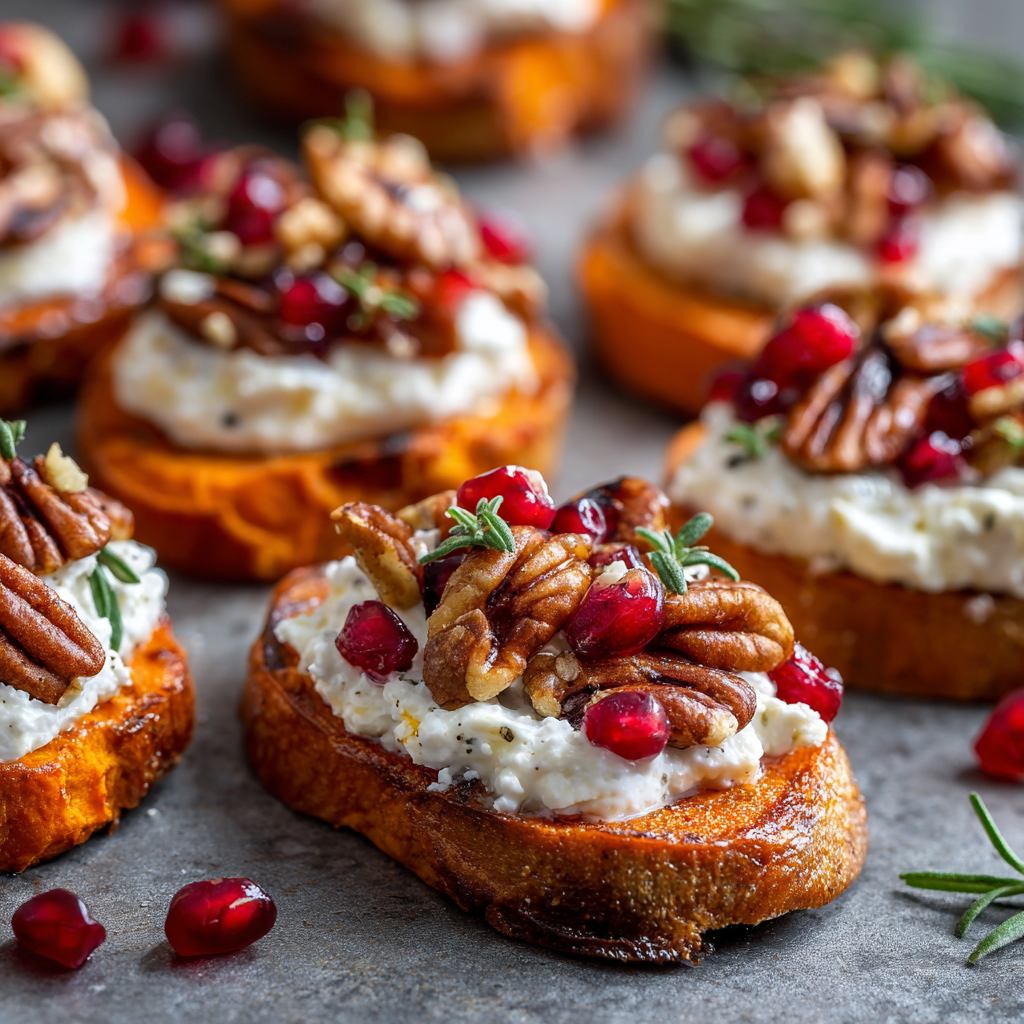 Sweet Potato Crostini with Whipped Goat Cheese : Colorful, Festive & Naturally Sweet