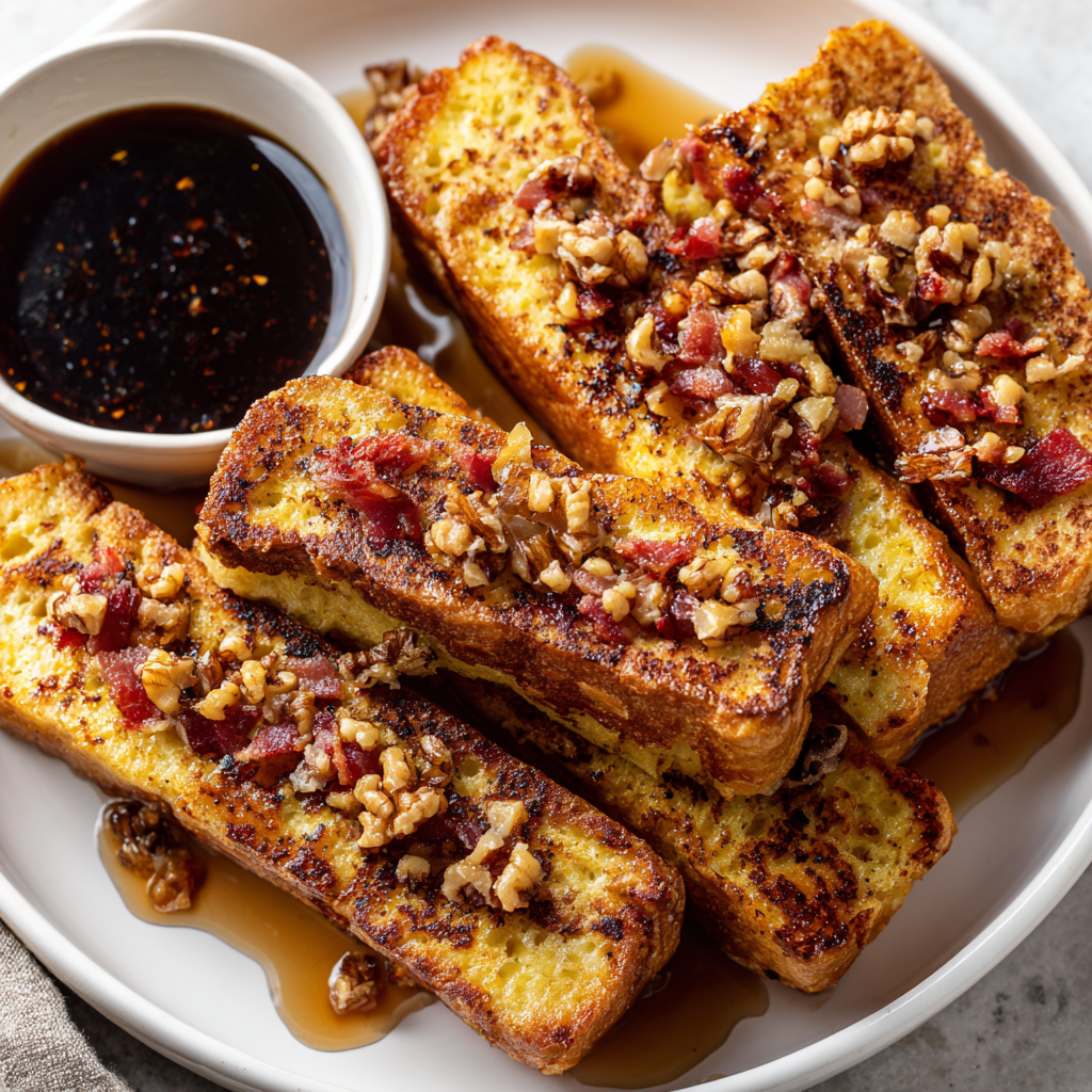 Savory French Toast Sticks with Maple Bacon Dip : A Sweet & Salty Brunch Twist