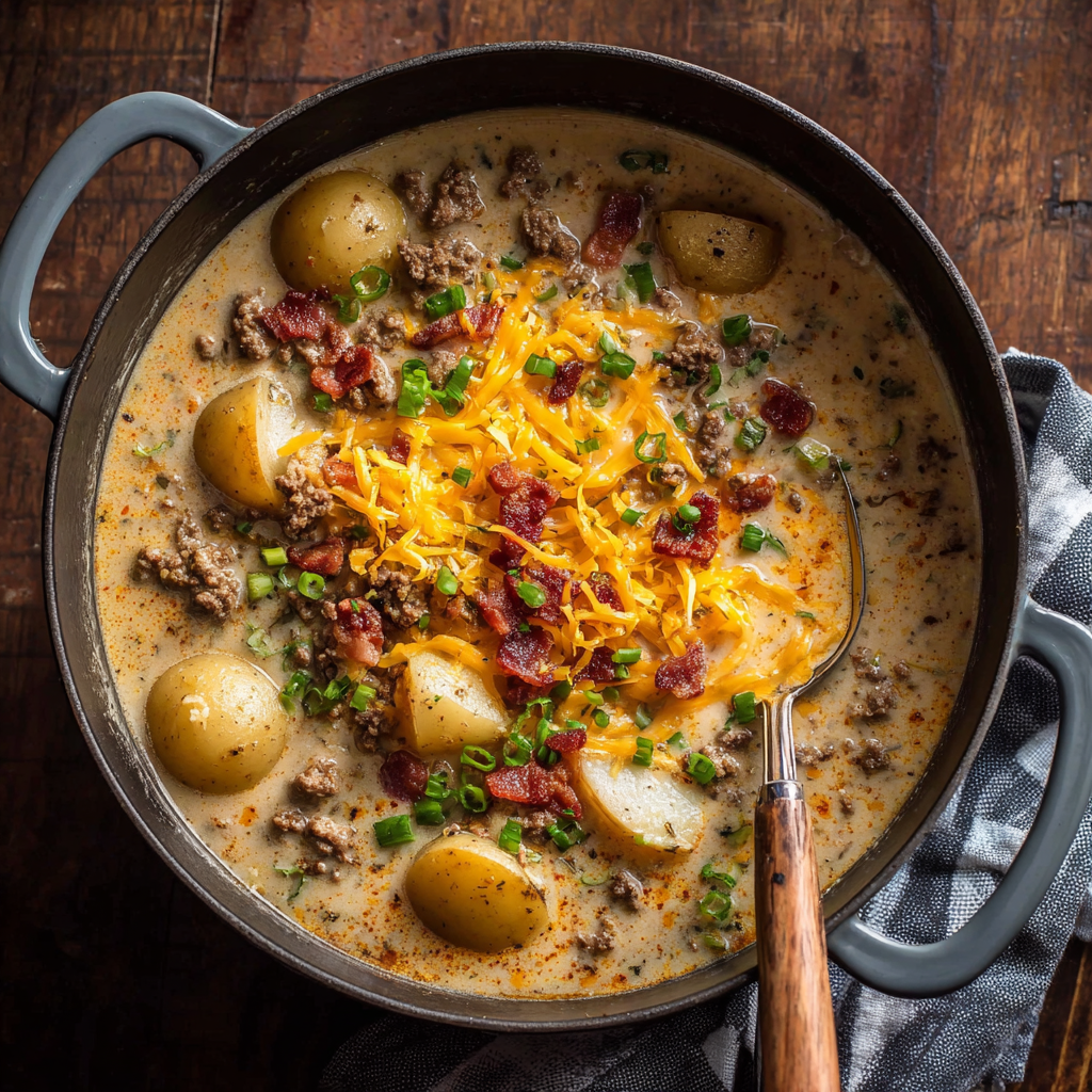 Warm Up with a Bowl of Cheesy Beef & Potato Soup