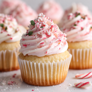 Candy Cane Cupcakes with Peppermint Frosting (Festive Holiday Treat)