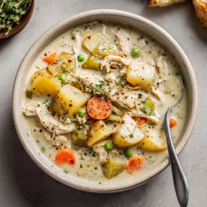 High-Protein Chicken Pot Pie Soup : Creamy, Cozy & Dairy-Free