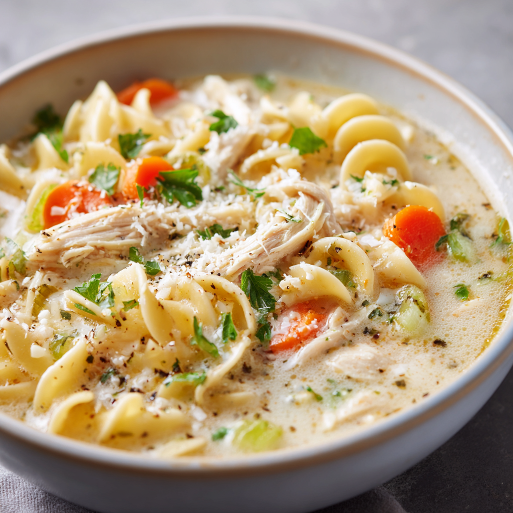 Garlic Parmesan Chicken Noodle Soup