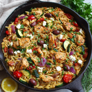 High Protein Mediterranean Chicken Orzo