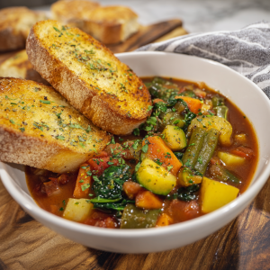 Vegetable Soup with Garlic Bread
