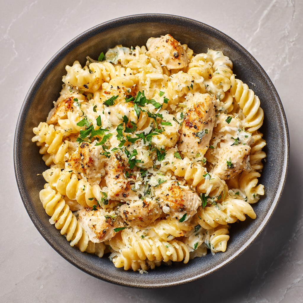 High-Protein Garlic Parmesan Chicken Pasta : Creamy, Light & Packed with 41g Protein