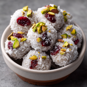Cranberry Pistachio Snowball Protein Bites : The Prettiest (and Tastiest) Holiday Snack Balls Ever
