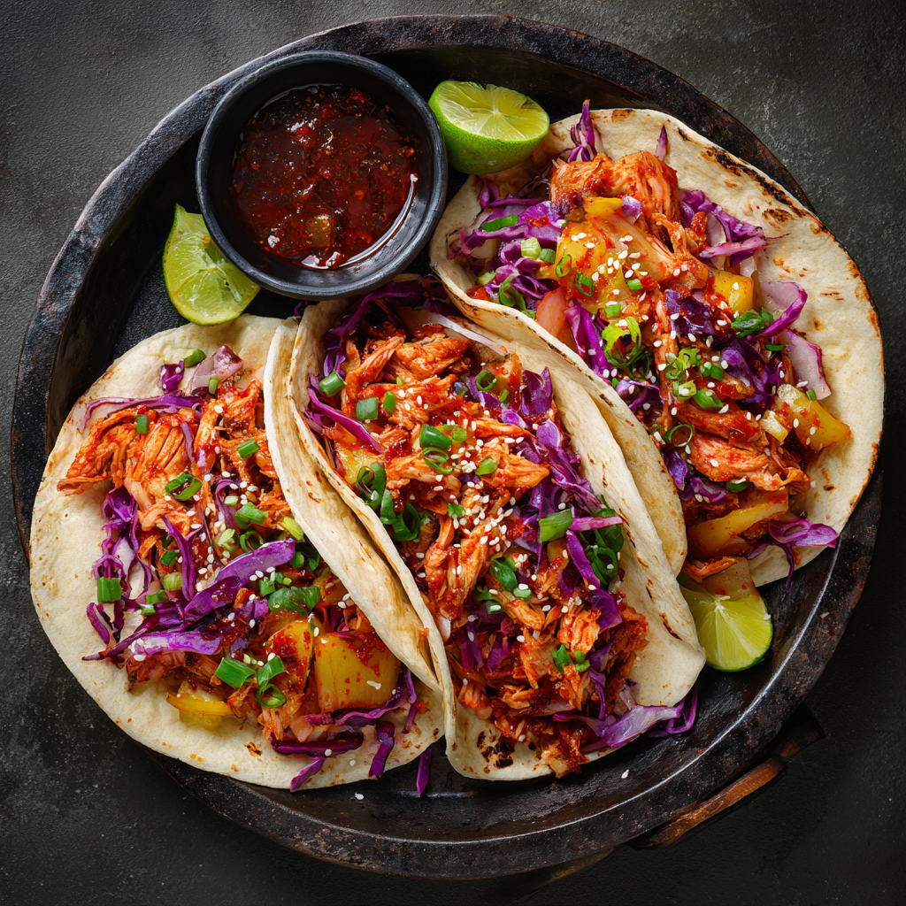 Korean BBQ Chicken Fajitas with Kimchi Slaw : Bold Fusion with a Kick