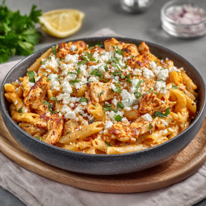 Harissa Chicken Pasta with Feta : Spicy, Creamy & Bold