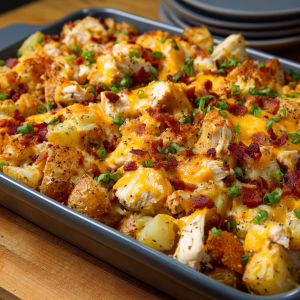 Loaded Baked Potato Chicken Casserole : Cheesy, Crispy & Comfort-Packed