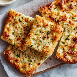 Garlic Cheese Flatbread Squares with Basil & Triple Cheese Blend