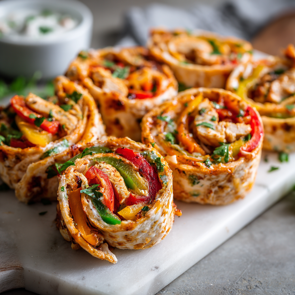 Rainbow Chicken Fajita Pinwheels : Colorful, Bite-Sized & Meal-Prep Ready