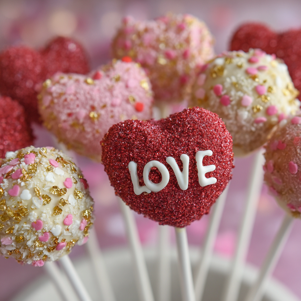 Heart Cake Pops with Edible Glitter : Sparkly Bites of Joy