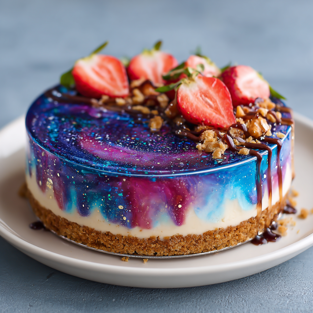 No-Bake Strawberry Galaxy Mirror Cake : Shiny, Cosmic & Kid-Approved