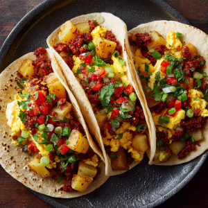 Breakfast Tacos with Egg, Potato & Chorizo : Hearty Tex-Mex Favorite