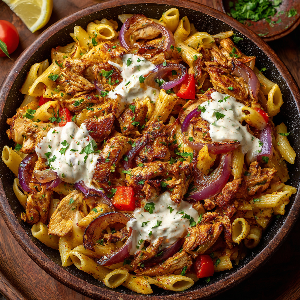Chicken Shawarma Pasta with Tahini Cream : Bold, Creamy & Full of Spice