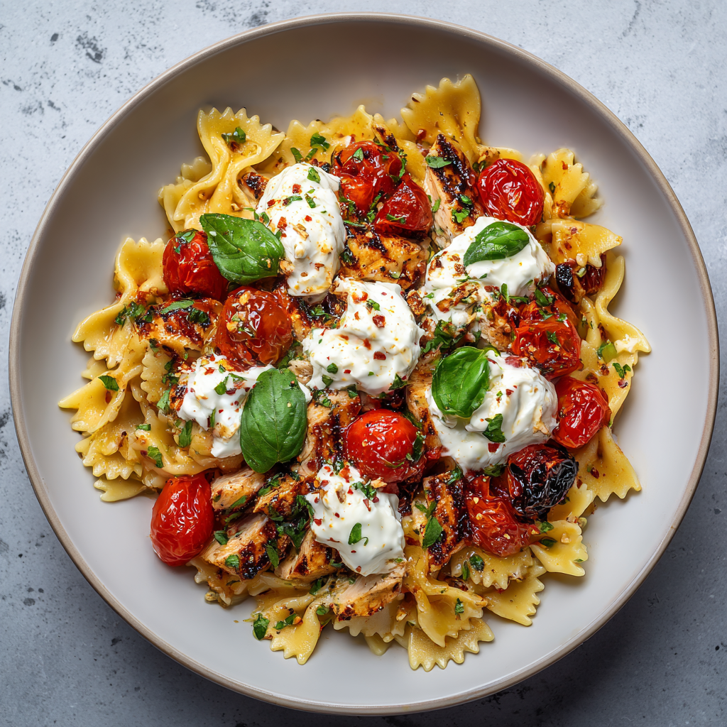 Chicken, Tomato & Burrata Farfalle : Bright, Creamy & Effortlessly Elegant