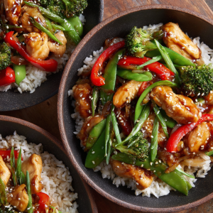 Teriyaki Chicken & Veggies Bowl : Bell Peppers, Snap Peas & Brown Rice