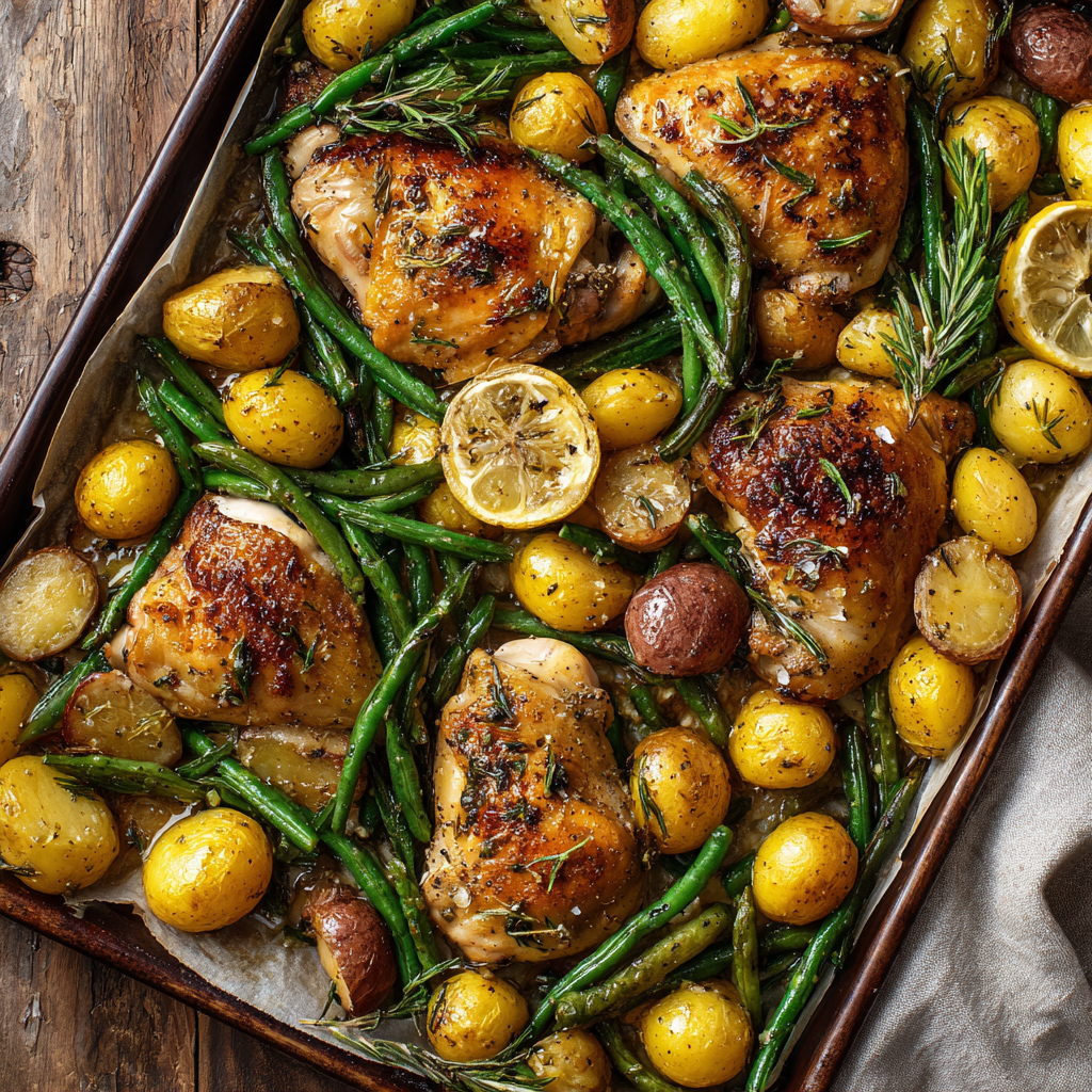 Sheet Pan Chicken, Potatoes & Green Beans : Garlic Butter or Dijon-Maple Glaze