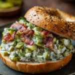 Pickle Bacon Chopped Bagel Sandwich : Creamy, Crunchy, and Full of Flavor