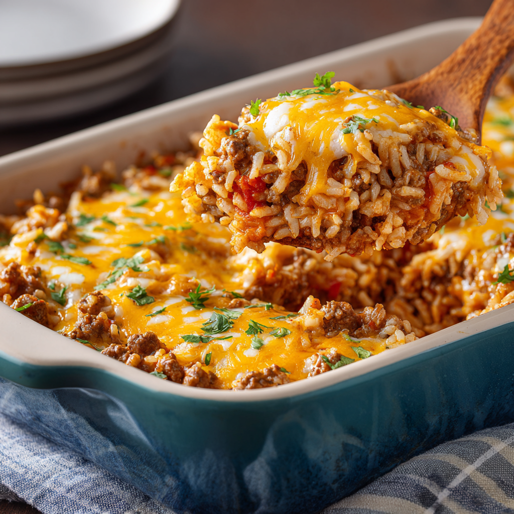 Cheesy Beef & Rice Bake : Easy Comfort Casserole Dinner