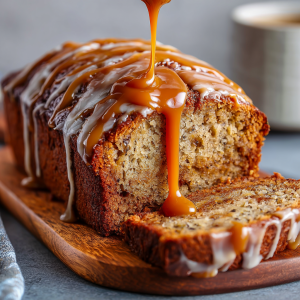 Caramel Macchiato Banana Bread : Moist, Coffee-Infused & Topped with Buttery Glaze