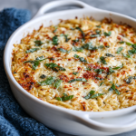 Cheesy Baked Orzo Casserole : Mozzarella, Parmesan & Golden Bubbly Edges
