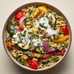 Greek-Style Orzo Bowl : Tzatziki, Roasted Veggies & Fresh Herbs