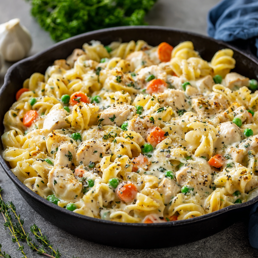 Chicken Pot Pie Skillet Pasta : Cozy, Creamy & One-Pan Comfort