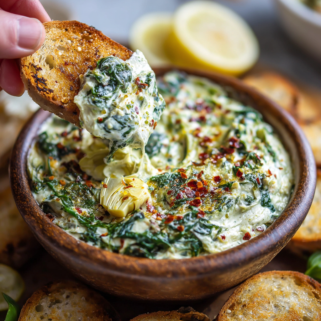 Healthy Spinach Artichoke Dip : Light, Creamy & Crowd-Pleasing