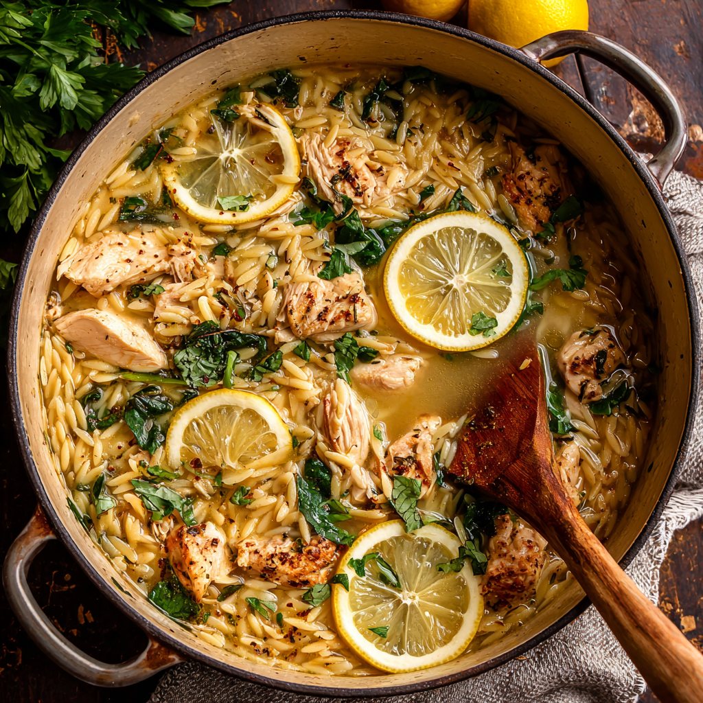 Lemon Chicken Orzo : Light, Brothy, and Full of Coastal Italian Flavor