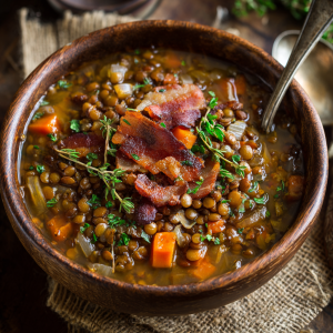 Hearty Lentil and Bacon Soup : Savory, Smoky & Soul-Warming