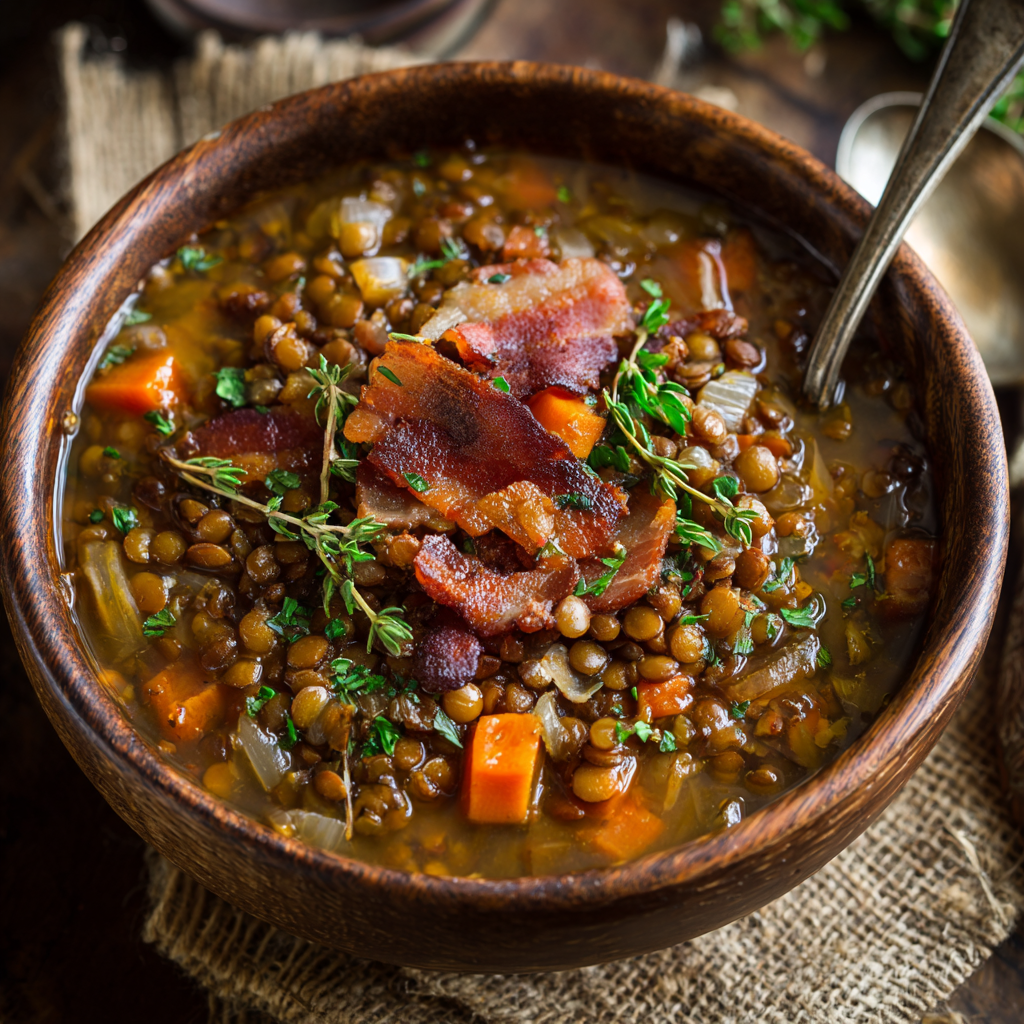 Hearty Lentil and Bacon Soup : Savory, Smoky & Soul-Warming