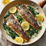 Elegant Lemon-Garlic Sea Bass with Creamy Spinach & Parmesan Sauce