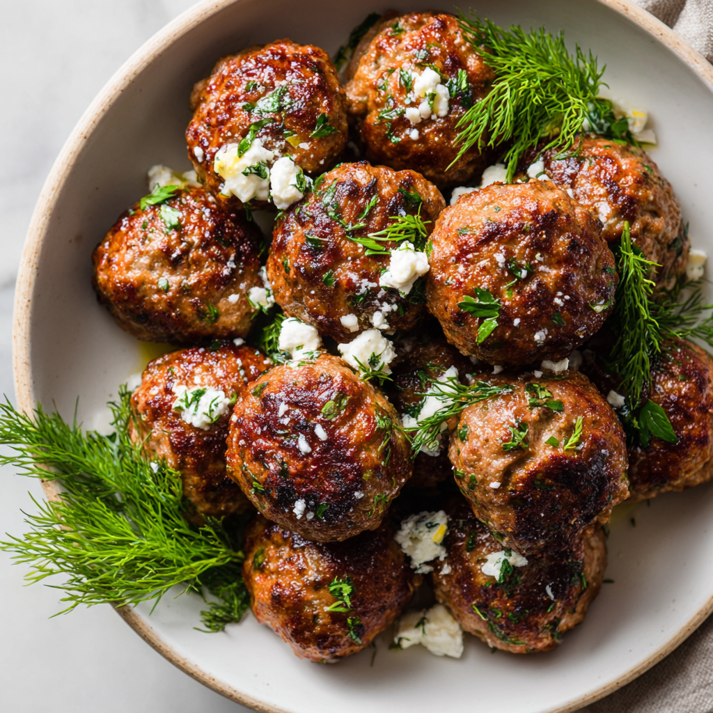 Herbed Beef & Feta Meatballs : Mediterranean-Style Protein Boost