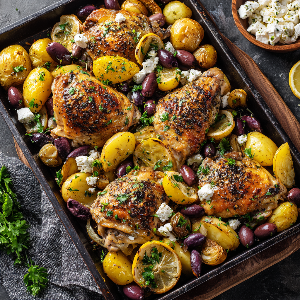 Lemon Oregano Chicken & Potatoes: Greek-Style One-Pan Roast with Olives & Feta