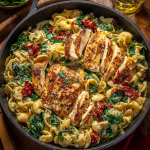 One-Pan Tuscan Chicken Pasta Skillet with Spinach & Sun-Dried Tomatoes