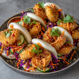 Crispy Shrimp Bao Buns : Panko Crunch, Spicy Mayo & Pickled Veggie Magic
