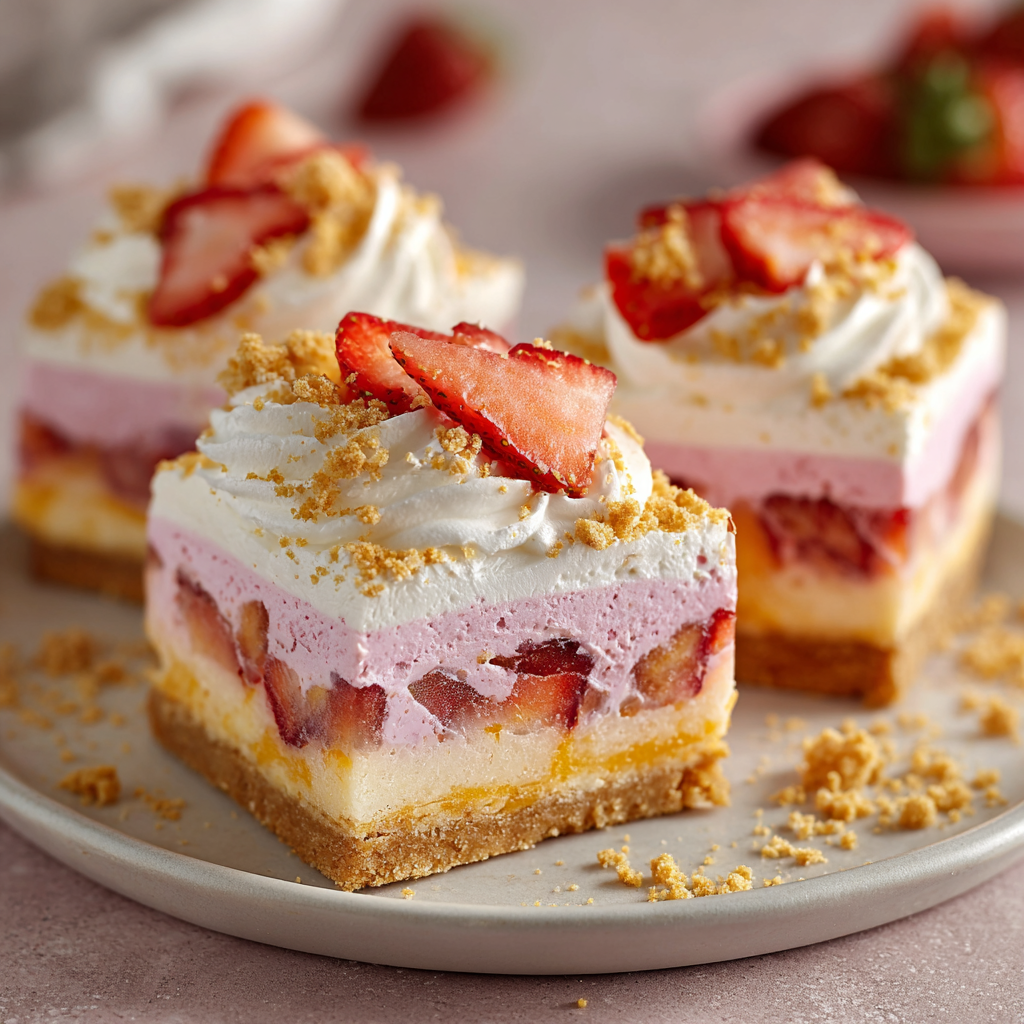 Strawberry Shortcake Easter Bars : Creamy Layered Spring Dessert