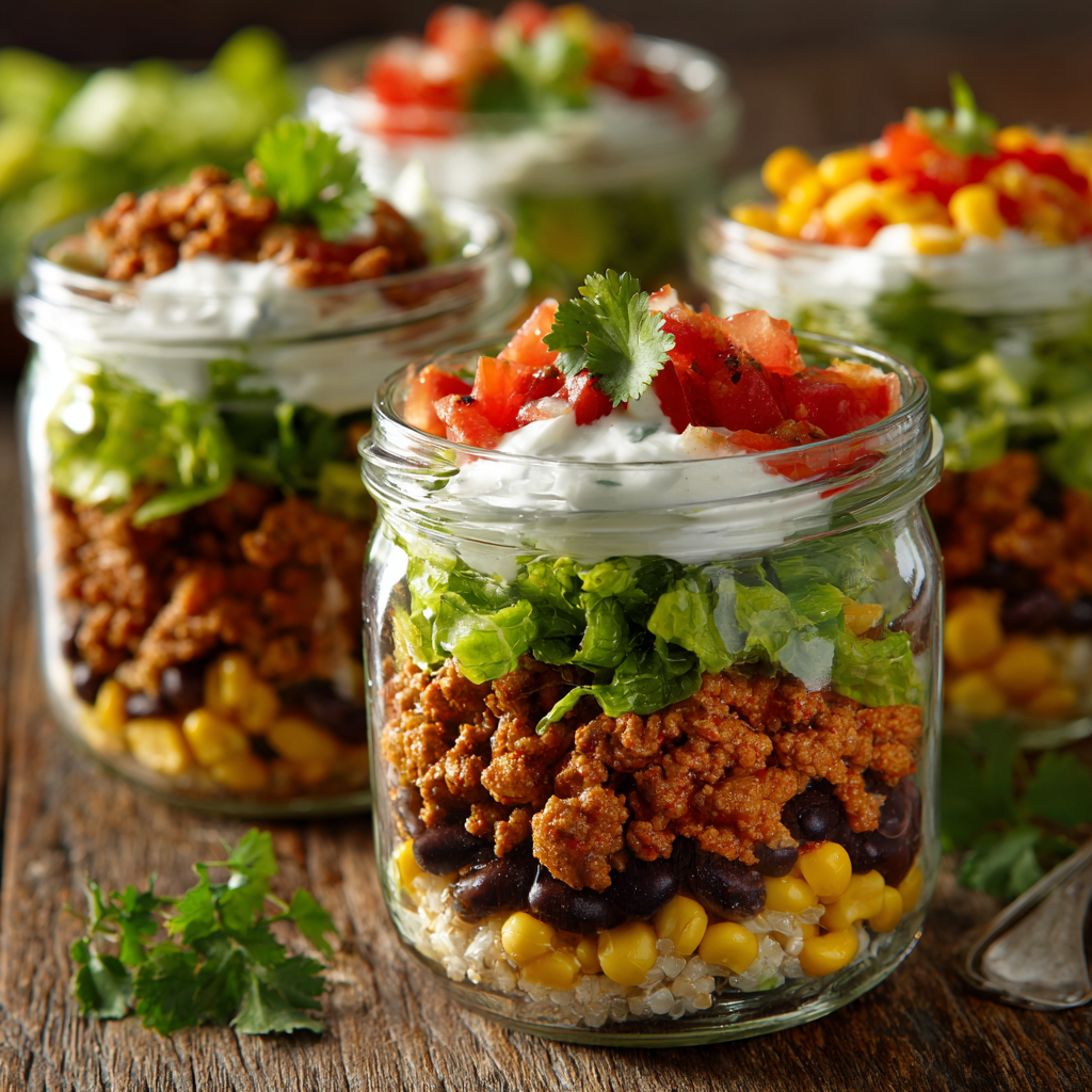 High-Protein Taco Bowl Jars : Meal Prep Made Easy