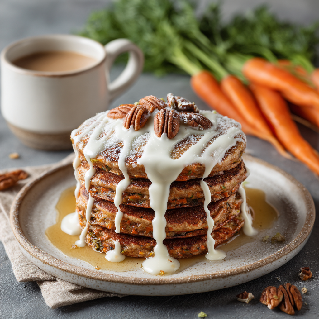 Carrot Cake Pancakes with Cream Cheese Drizzle : Cozy Breakfast Treat